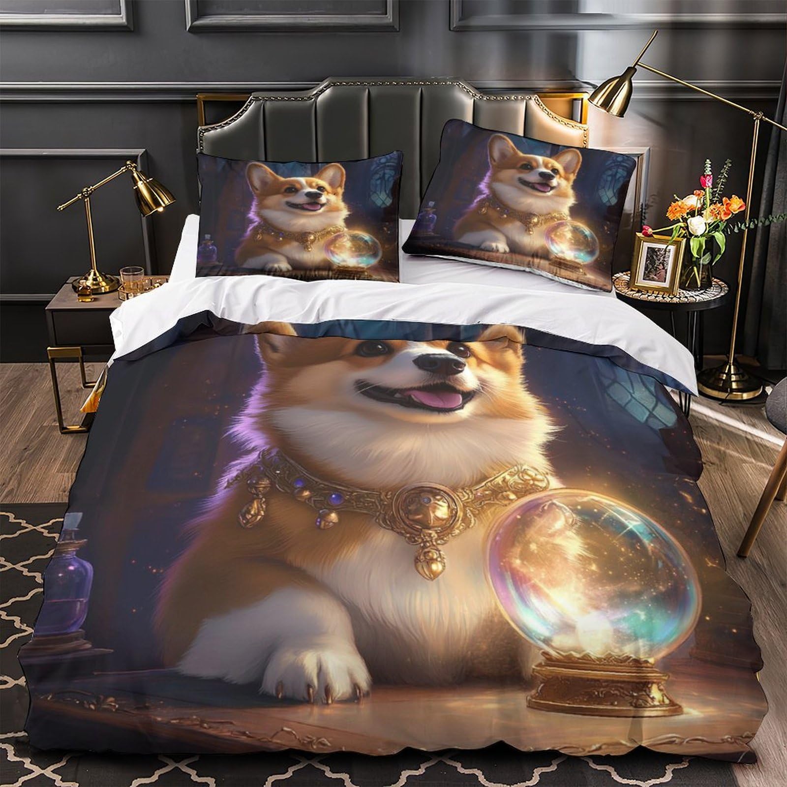 Housse de couette corgi 3D imprimé 140x200cm lit simple enfant microfibre