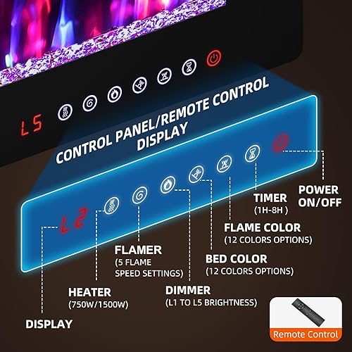 Miniatura 5 de Zionheat Chimenea eléctrica de pared de 72 pulgadas para sala de estar, chimenea independienteinsertosmontado en la pared con control remoto,