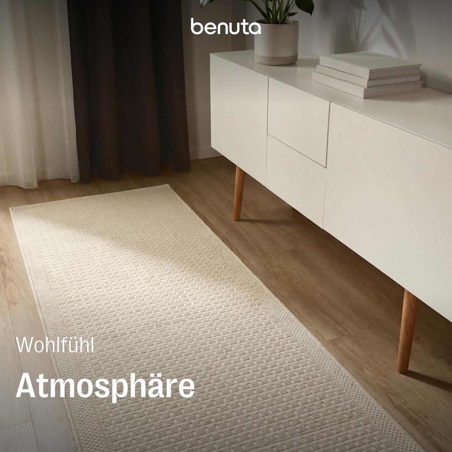 benuta Basic In- & Outdoor Teppich Wohnzimmer Iowa - Creme 80x250 cm - Boho Jute-Look wetterfest für Balkon, Terrasse - Schlafzimmer, Küchenteppich & Wohnzimmerteppich - Strapazierfähig & Robust