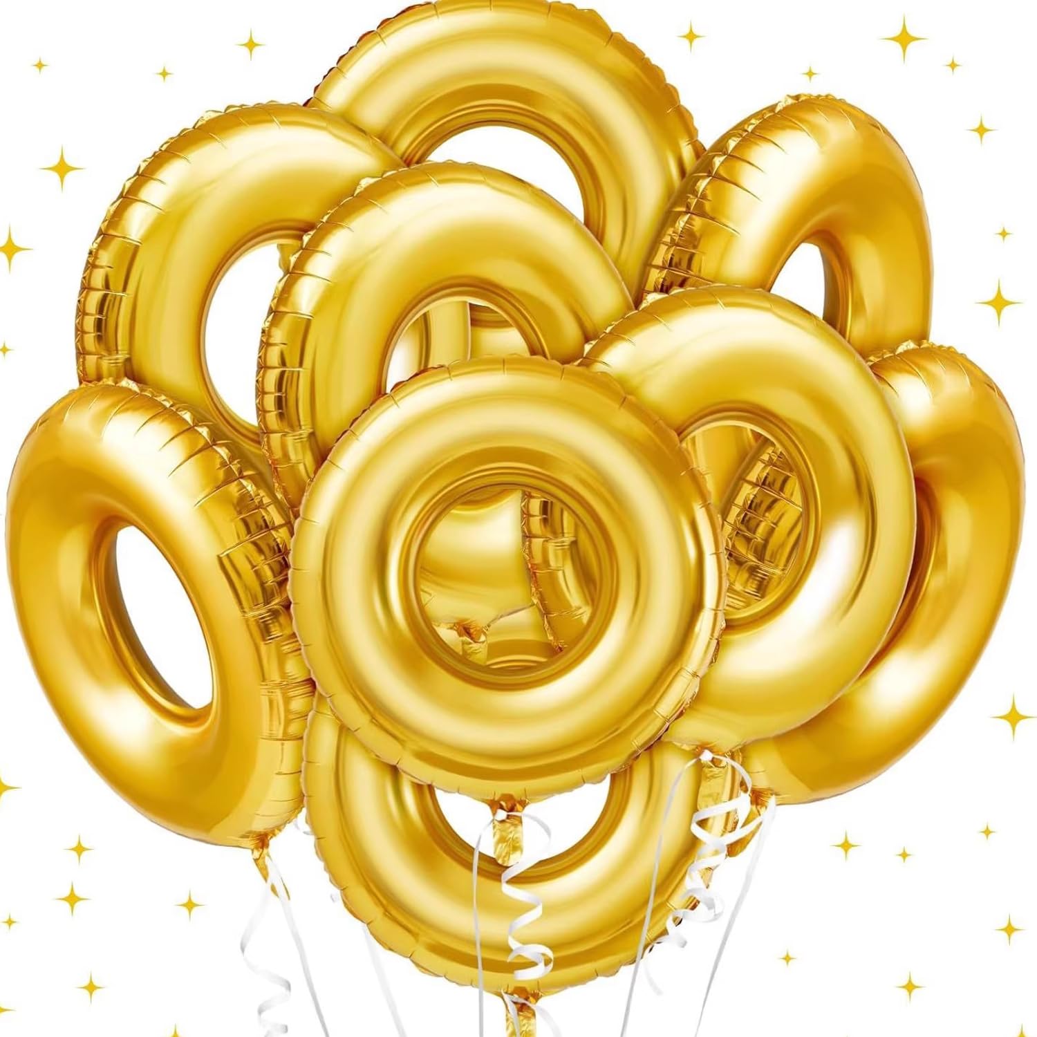 8-Pack Gold Ring Party Balloons, 71cm Large Foil Balloons for Wedding, Birthday, Carnival Theme Decorations, Photo Scene Decor