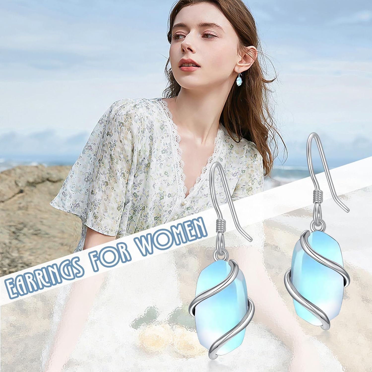 HPQQ Earrings for Women 925 Sterling Silver Dainty Gemstone Dangle Earrings Fine Jewelry Birthday Mothers Day Gifts for Mom Wife Her