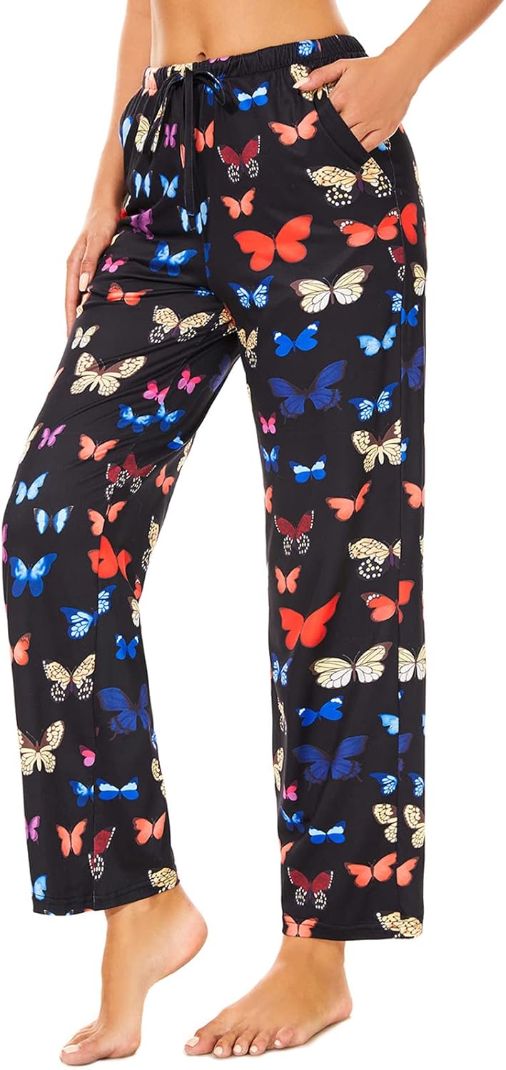 ROSA JUNIO Womens Pajama Pants with Pockets, Soft Drawstring Pajama Bottoms Women, Comfy Causal Sleep Lounge Pants