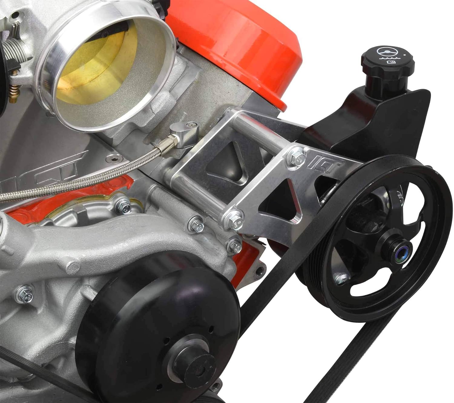 ICT Billet LS Heavy Duty Truck Power Steering Bracket Kit for Saginaw Pump Relocation for Swap Vehicles Compatible with LS Truck and Chevy Camaro SS LS3 L99 Crank Pulley LQ4 LQ9 L33 551321-LS01-3