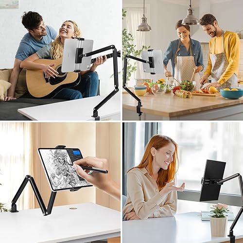 Miniatura 7 de Soporte de tablet para iPad, Kindle, soporte de monitor portátil de 15.6 pulgadas máximo, brazo plegable de montaje de tableta para iPad con base