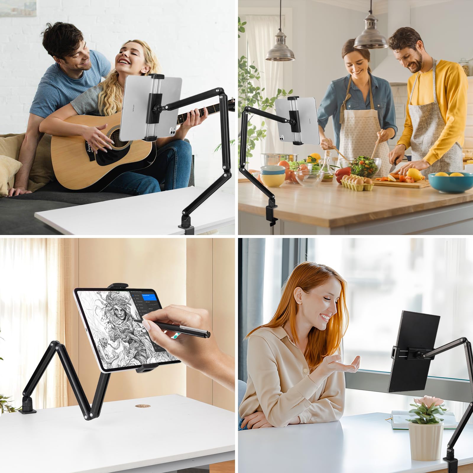 Soporte de Tablet para iPad, Kindle, Soporte portátil de 15.6 Pulgadas máximo, Brazo Plegable para iPad con Base giratoria de 360°, se Adapta a teléfonos celulares, Kindle, pestañas de 12.9 Pulgadas