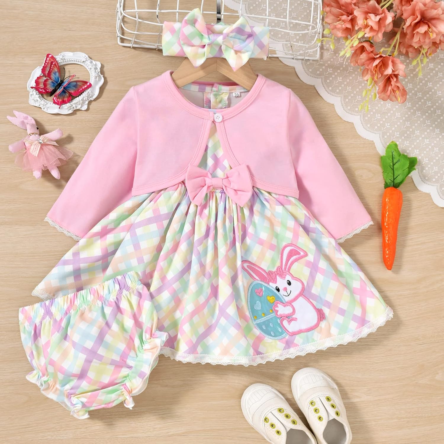 Baby Girl Easter Dress Infant 4pcs Bunny Cardigan Sets - Image 2