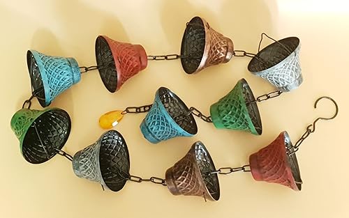 Miniatura 7 de Cadenas de lluvia de hierro multicolor de 5.8 pies para canaleta y barril de lluvia, resistente al óxido, cadena de lluvia chapada para decoración