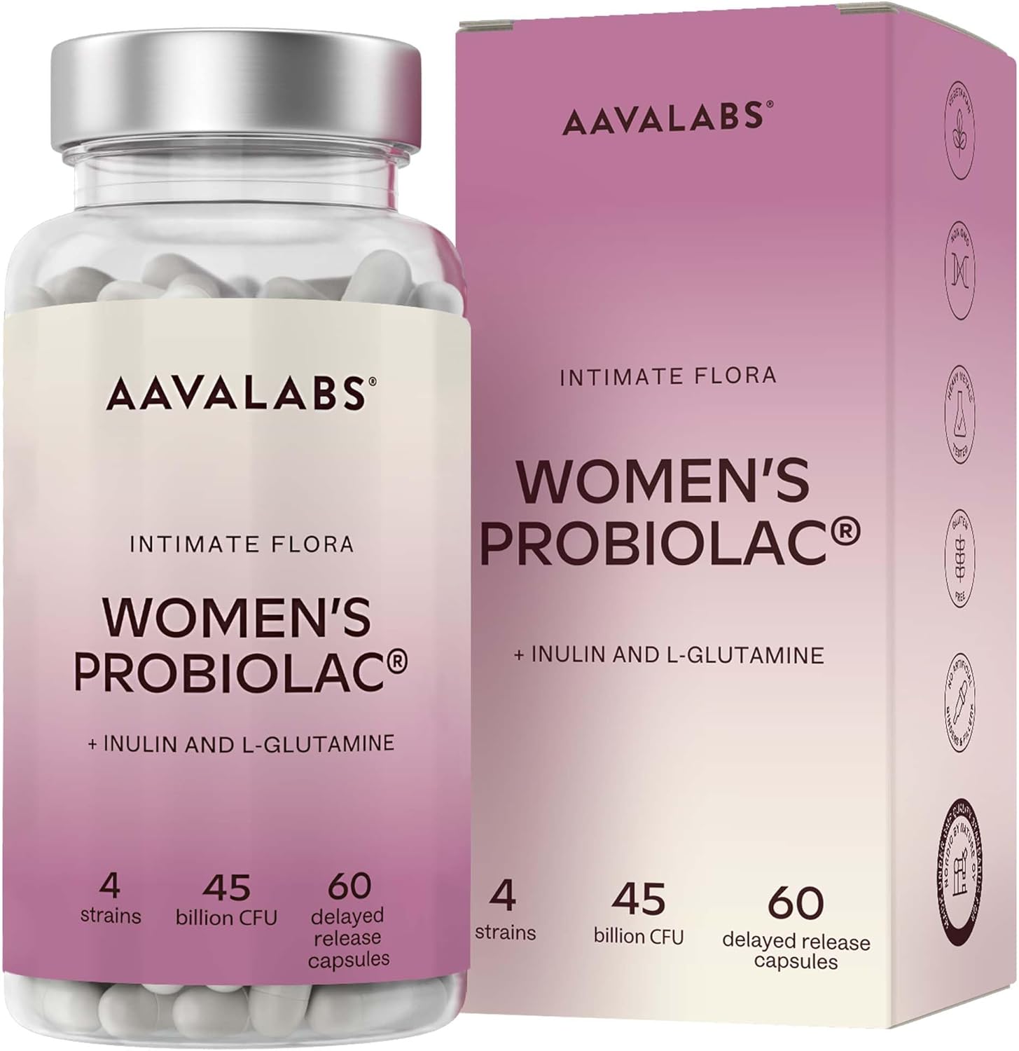 High Potency Intimate Flora Probiotic for Women – 4 Bacterial Strains Including Lactobacillus Rhamnosus – 45 Billion CFU per Dose – Probiotics with Inulin and L-Glutamine – 60 Capsules