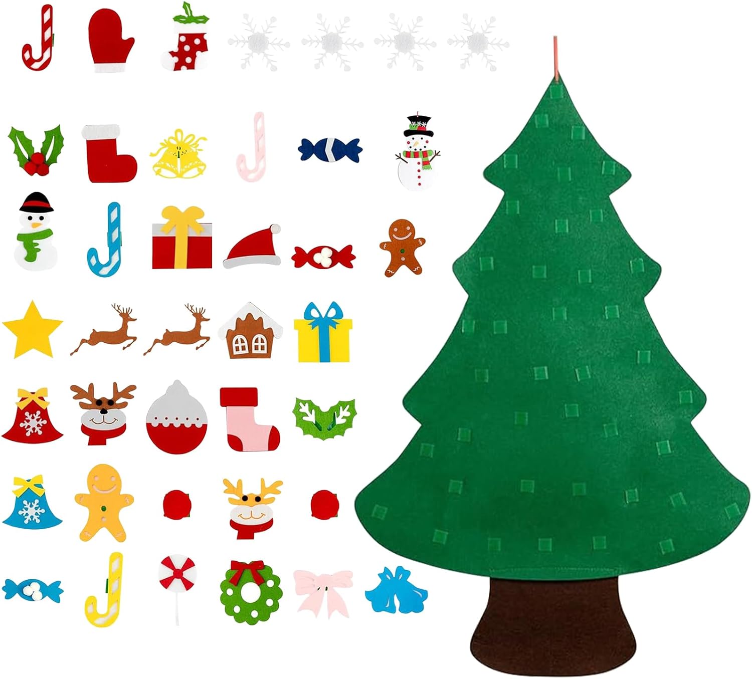Felt Christmas Tree Set, Festive DIY Decoration, 98x69cm, Winter Holiday Children Activity Craft with String Lights, Felt Christmas Tree Set with Ornaments, Decorative for Wall Window