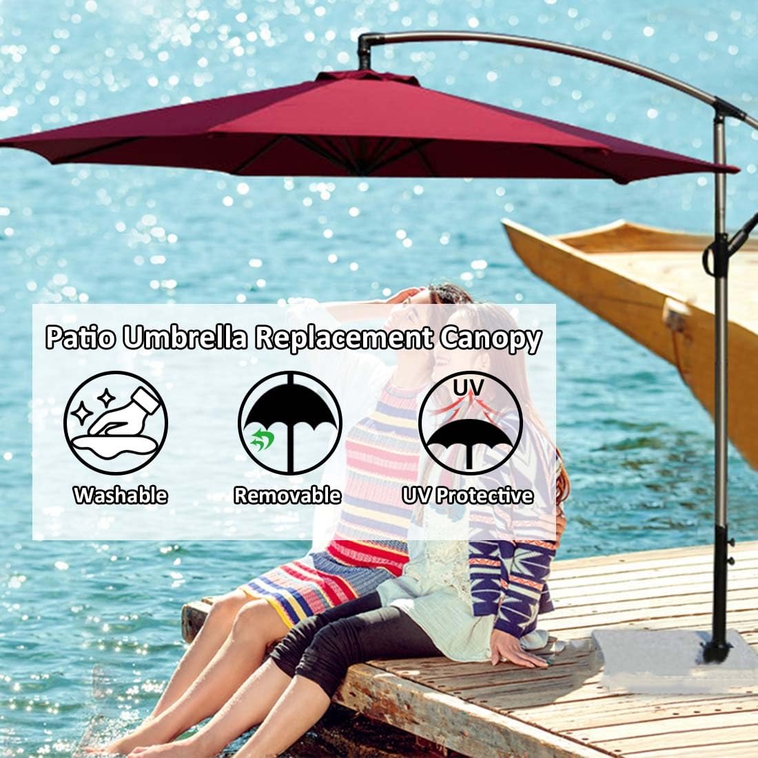 Pokrowiec na parasol tarasowy, do ogrodu, parasol przeciwsłoneczny, zapasowy baldachim, 2,7 m, khaki, 2,7 m, 6 żeber, na taras, na wspornik, górna osłona, wodoodporny i odporny na promieniowanie UV,