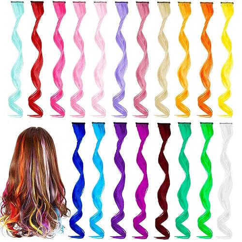 Extensiones de cabello de 19 colores con clip, extensiones de cabello sintético largo y rizado, extensiones de cabello con clip de arco iris, peluca