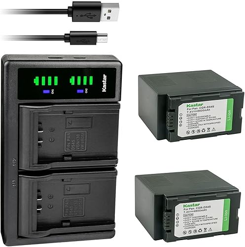 Kastar Paquete de 2 baterías CGA-D54 y cargador USB LTD2 de repuesto para Panasonic AG-AC90 AG-AC90P AG-AC90PJ AG-AC90PX, AG-DVC7 AG-DVC7P, AG-DVC15