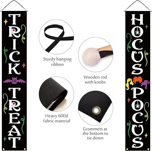 Miniatura 4 de DAZONGE Decoraciones de Halloween al aire libre, Trick or Treat y Hocus Pocus, pancartas de porche para puerta delantera, decoraciones de Halloween