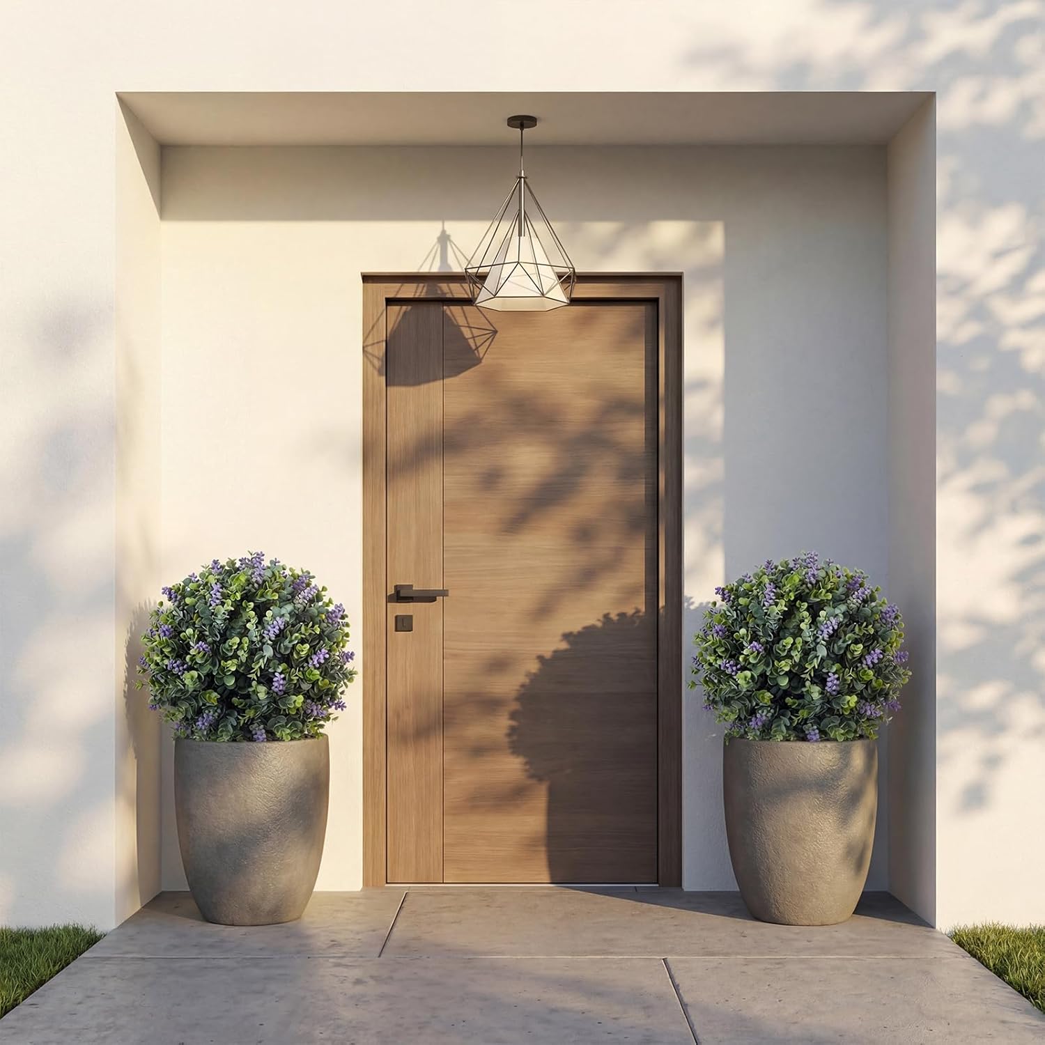 Yunlly 2 Set Artificial Boxwood Topiary Ball Tree with Flower, 23.6 UV Resistant No Fade Outdoor Faux Plant Bushes with Ground Spike Faux Greenery Shrub for Garden Porch Yard Patio Decor(Purple)