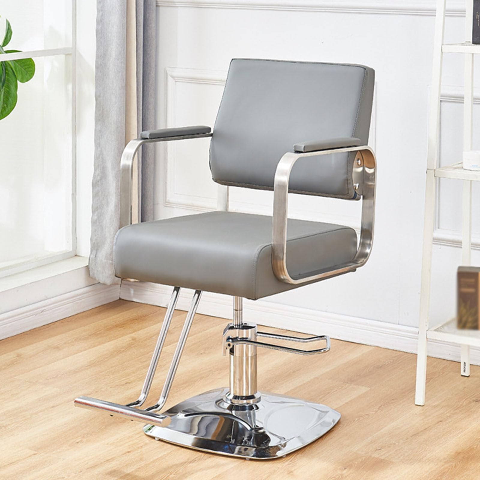 OZBMA Salon Chair - Professional Hydraulic Barber Chair, Height Adjustable for Shampooing, Comfortable Seating Hair Salons and Barbershops (Grey Square)