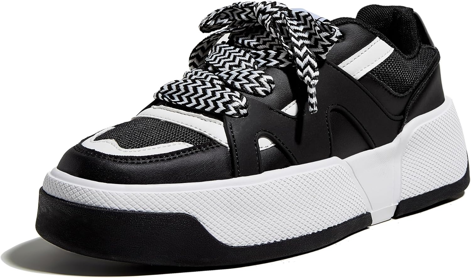 LUCKY STEP Women’s Platform Fashion Sneakers Lace up Casual Faux Leather Comfortable Thick Sole Tennis Walking Shoes