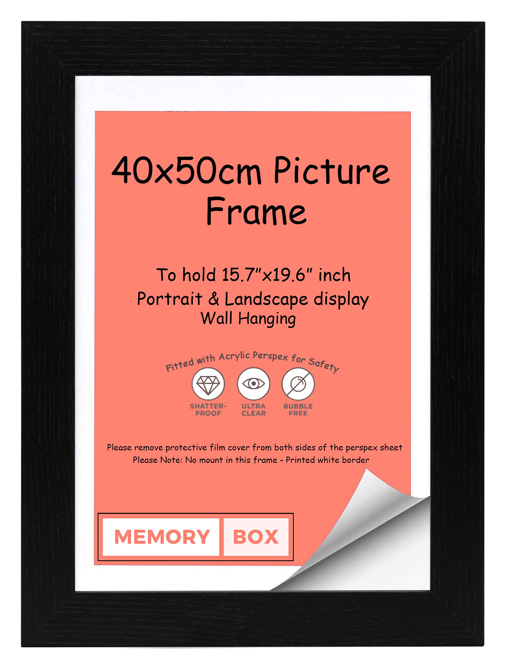 Wrapped MDF Picture/Photo/Poster frame with Perspex Sheet - Moulding 30mm Wide and 15mm Deep - (40 x 50cm) Black 15.7" x 19.6"