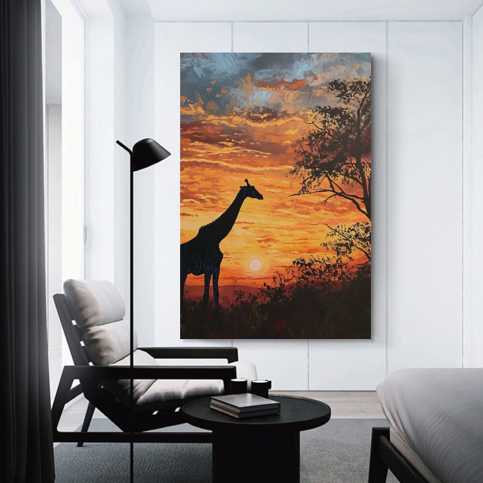 Junmoney Wall Picture Print Giraffe Sunset, 24x36inch(60x90cm), for Wall Displays, Bedrooms Or Room Updates, Wall Decor Suited to Curated Displays