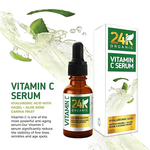 Miniatura 6 de Suero de vitamina C 24K para cara, suero facial tópico antienvejecimiento con ácido hialurónico y hoja de aloe, 1 onza líquida