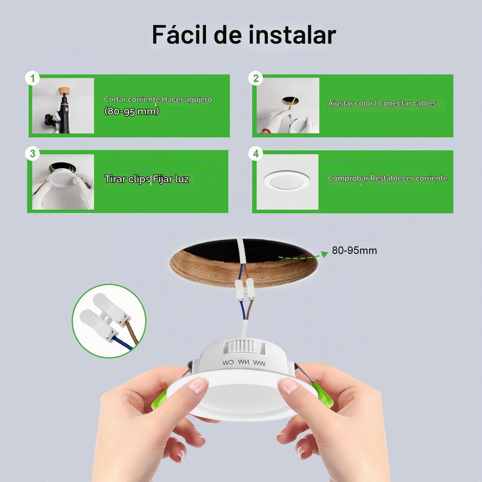 GY 12 Pack Clase B Focos LED Interior Techo Regulable, 4.5W 708LM Downlight LED Techo Empotrable, 3000K Luz Calida 4000K Luz Neutra 6500K Luz Frío, Corte 80mm-95mm, IP44 Ojos de Buey para Baño