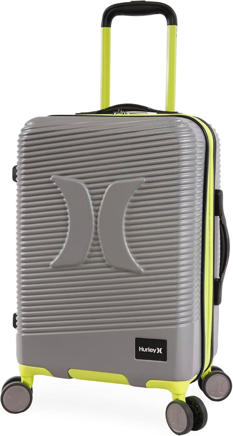 Hurley Torx Hardside Spinner Luggage, Light Grey Neon