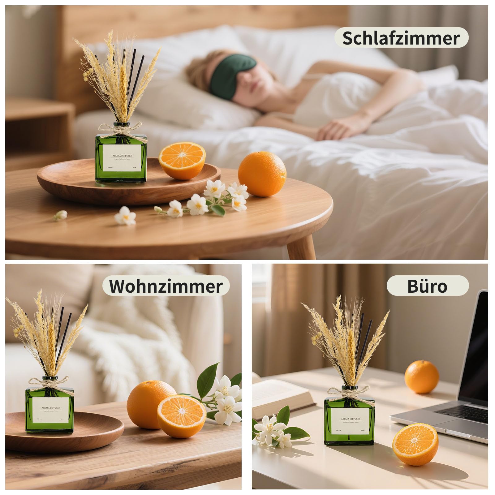 Blume Raumduft Diffuser für 120 Tage Büro,Aroma Diffuser Zitrus Duft mit 7 Duftstäbchen,Natürlich Langanhaltend Lufterfrischer für die Schlafzimmer, Raumdüfte für dekorative Wohnaccessoires