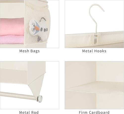 Miniatura 3 de MAX Houser Organizador de armario colgante de 3 niveles con barra de ropa, 2 bolsillos laterales, 3 estantes organizador de suéter colgante (beige)