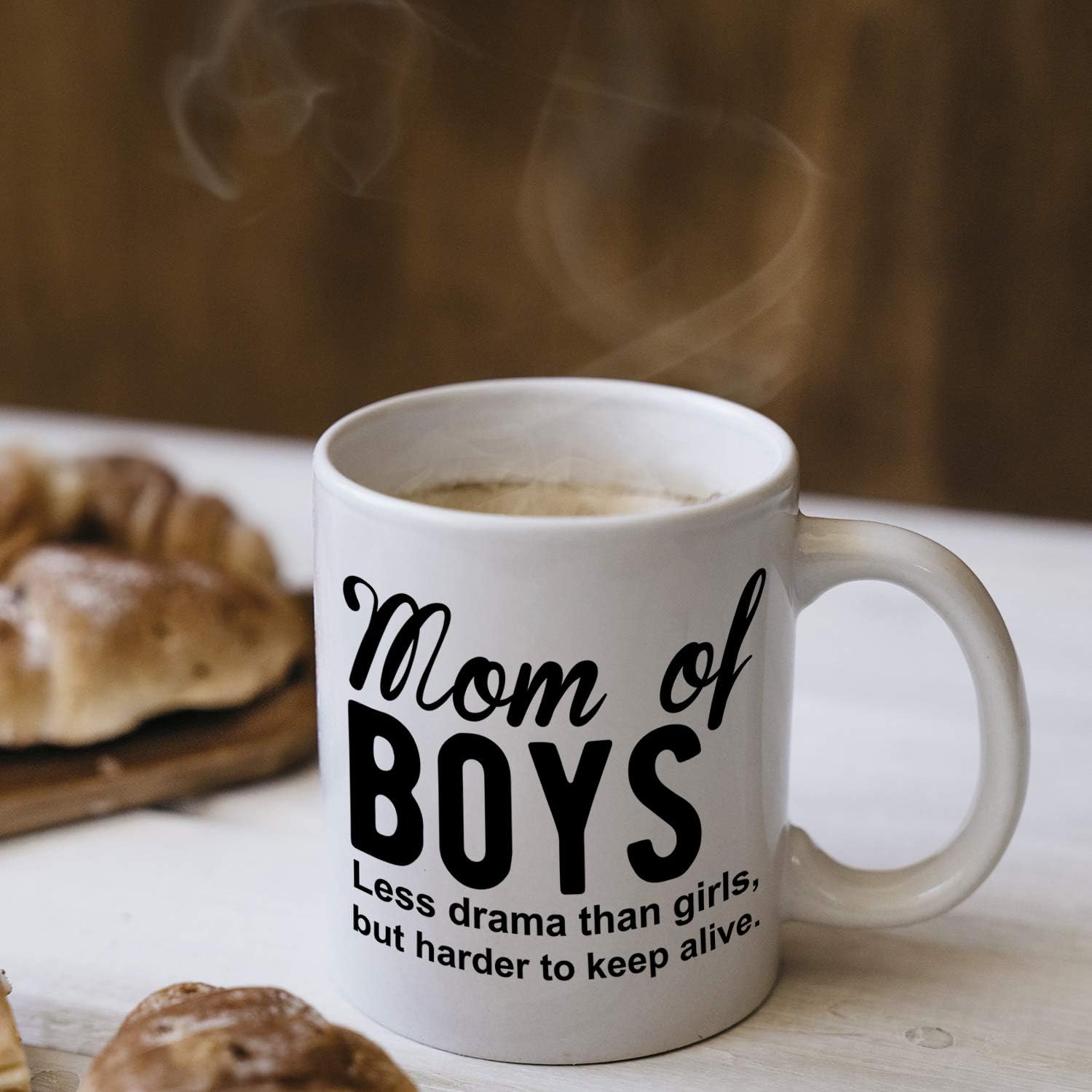 Super Big Clearance! Mom Of Boys Less Drama Than Girls But Harder To Keep Alive Mug, 11 oz Ceramic White Coffee Mugs, Funny Mother Days Tea Mug, New Year Gifts, Gifts For Mom From Beloved Son