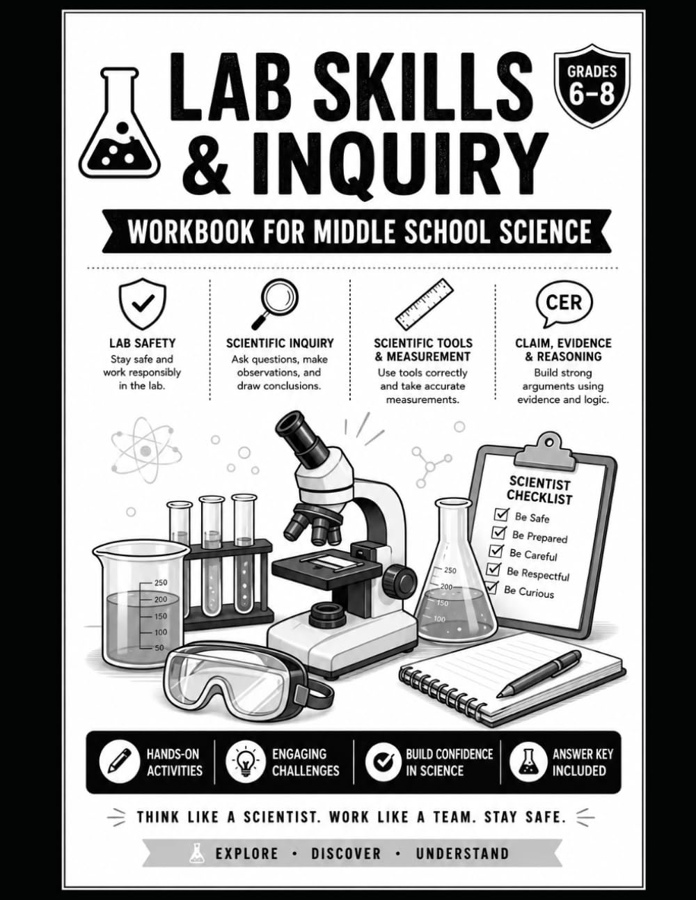 Lab Skills & Inquiry Workbook for Middle School Science: Print-Friendly Activities for Lab Safety, Scientific Inquiry, Measurement Tools, and CER (Middle School Science Activity Workbook Series)