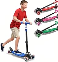 Wefaith 3-Wheel Kids Kick Scooter Ages 3-12: Lean-to-Steer, Light-Up Wheels, Adjustable Handlebar, Foldable, Safe for Beginners