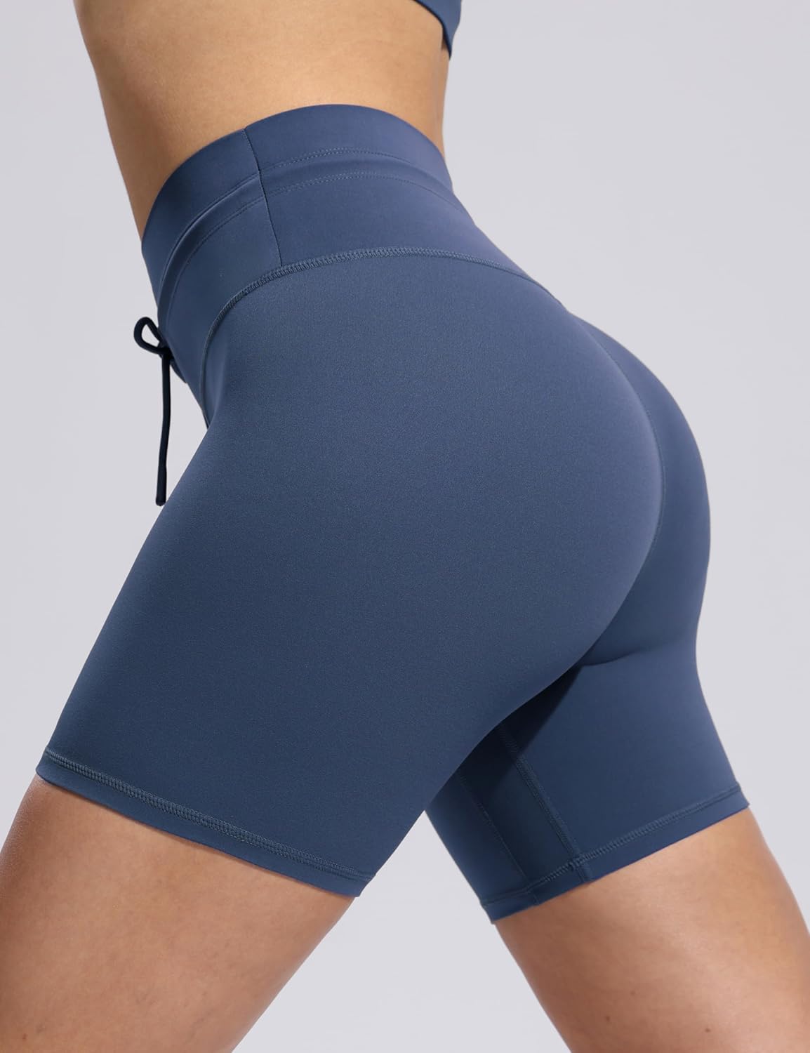 POSHDIVAH Women's Creamluxe Biker Shorts-6"/8" High Waisted Drawstring Running Gym Volleyball Yoga Workout Shorts - Image 4