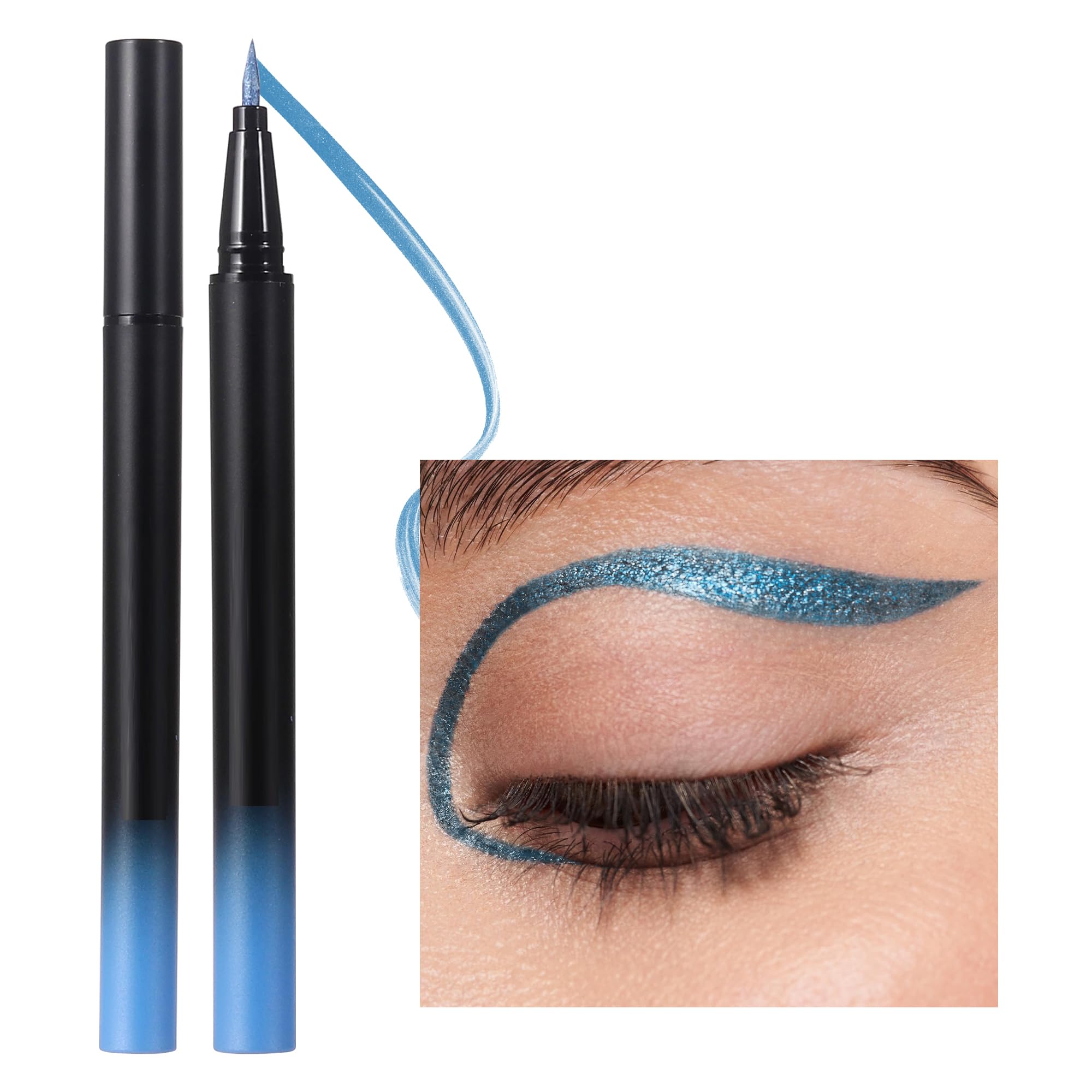 Vawolecy Long-Lasting Waterproof Glitter Eyeliner Pen | Vegan Shimmer Liquid Eyeliner with Metallic Satin Finish | Highly Pigmented, Smudge-Proof Eye Makeup for Day to Night