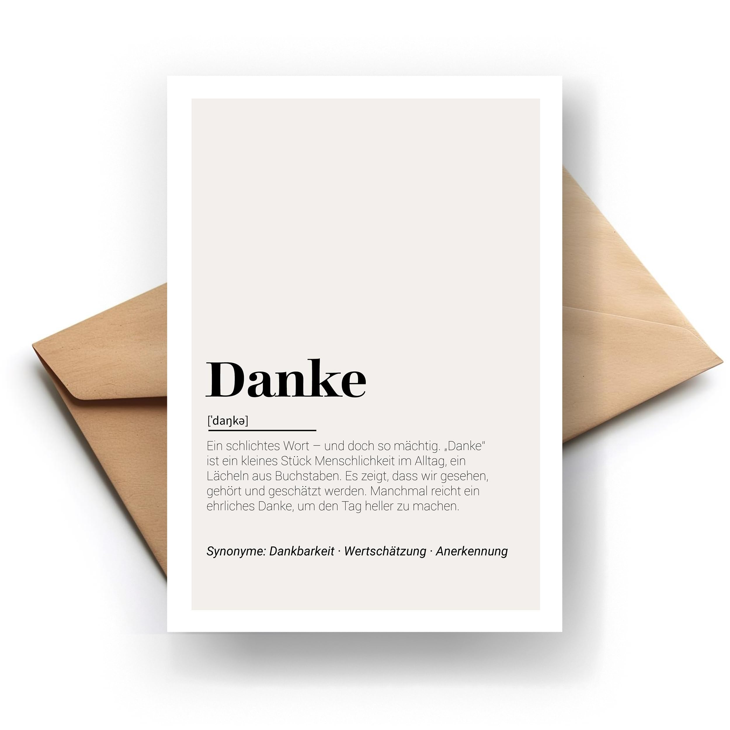 Danke Definition Klappkarte – Stilvolle Premium Karte | Hochwertige Glückwunschkarte | Originelle Geschenkidee | Handmade | 300g Papier | Grusskarte Inkl. Umschlag