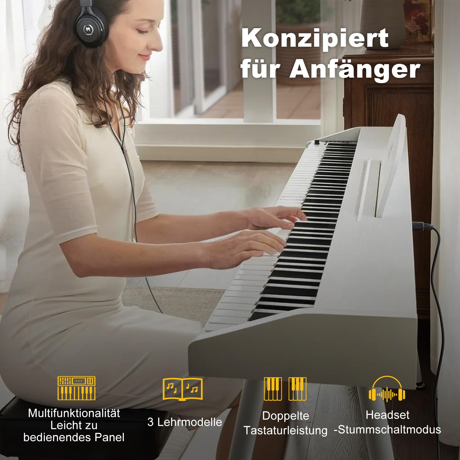 MUSTAR 88 Tasten Digital Piano für Anfänger, Keyboard Piano Volle Größe mit 3 Pedaleinheiten, Portable E-Piano, Home Digital Piano mit MIDI-USB und Ständer, Weiß