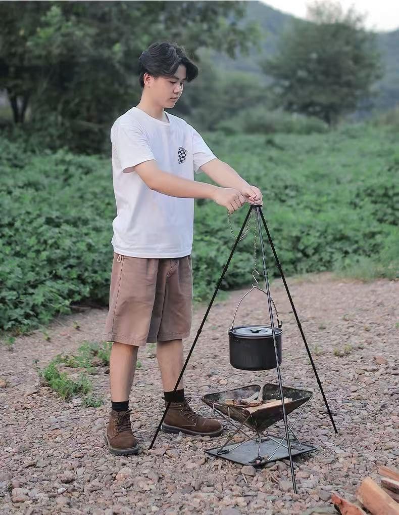 Treppiede per falò, treppiede per forno olandese, treppiede per griglia regolabile, treppiede per fornello, treppiede per griglia da campeggio, treppiede per lanterna da cucina, gancio per treppiede