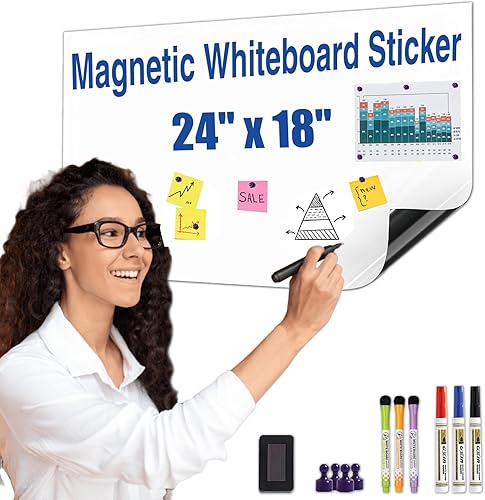 Miniatura 14 de Pizarra magnética grande de borrado en seco para pared, parte trasera adhesiva y sin fantasmas, 72 x 40 pulgadas, pizarra de borrado en seco para
