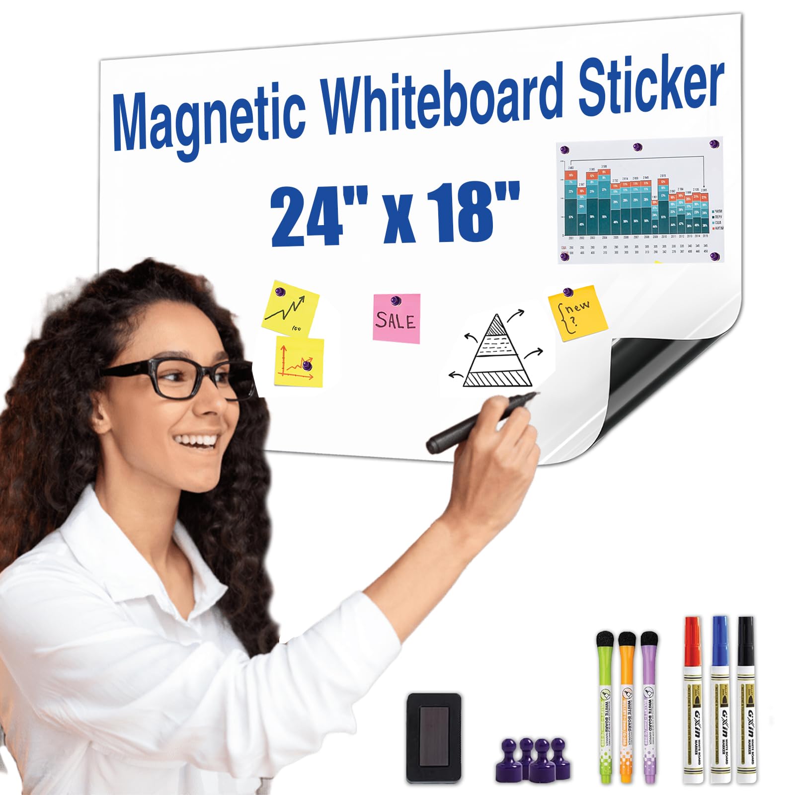 HeatPomelo Magnetic Dry Erase Board Paper 24" x 18" Adhesive Backing White Board Sticker for Wall Peel and Stick Whiteboard Contact Paper for Office