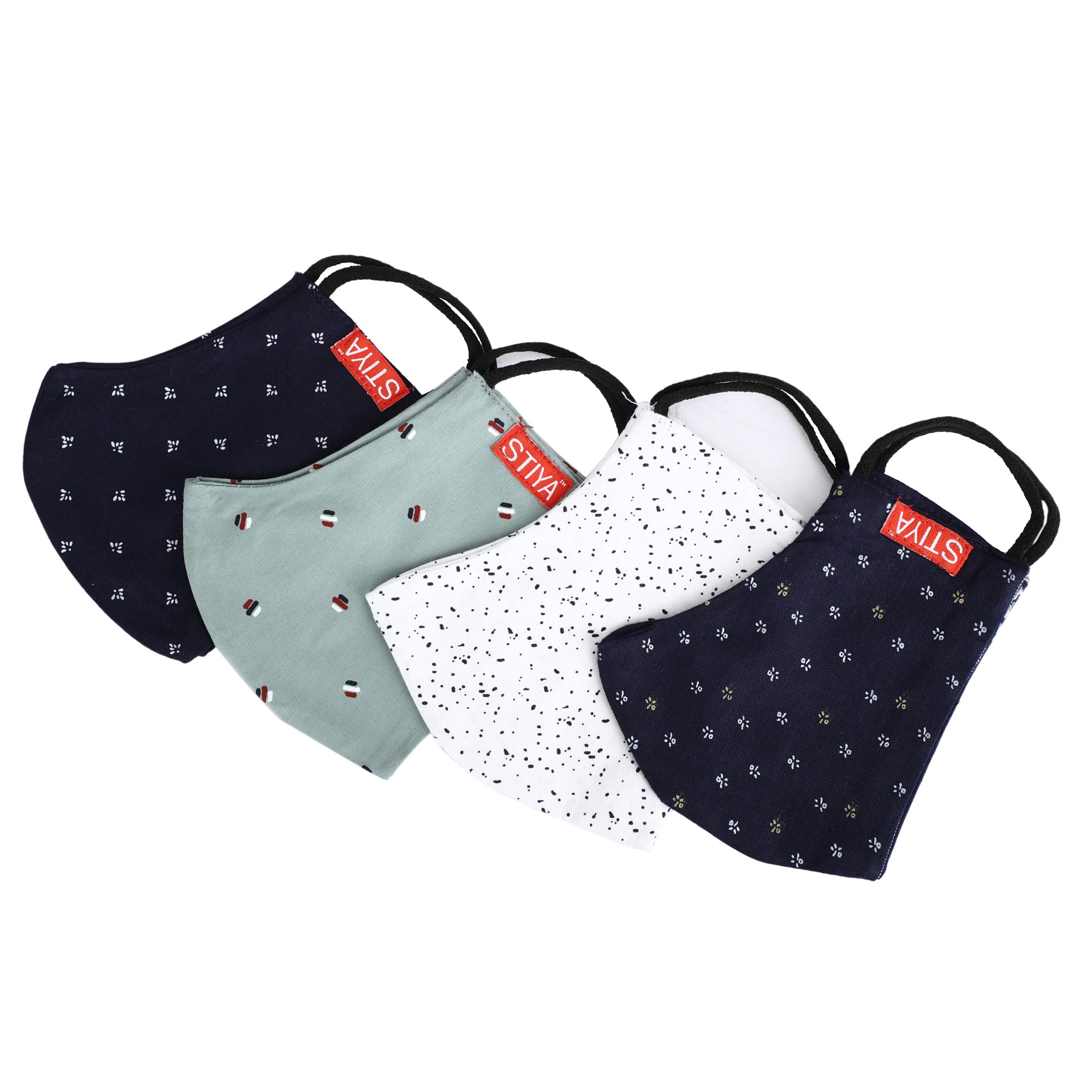 STIYA Pure Cotton Protective Printed Cotton Face Mask Combo (Multicolor, Pack of 4)