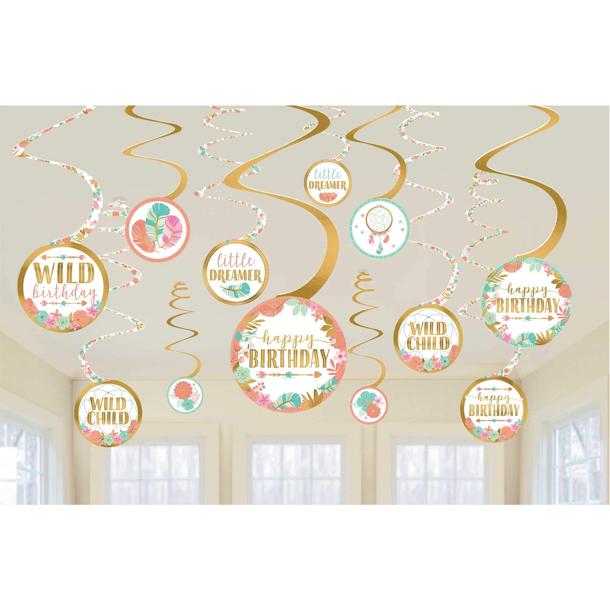 Décorations à suspendre Boho Happy Birthday Amscan pour décorer une salle rapidement