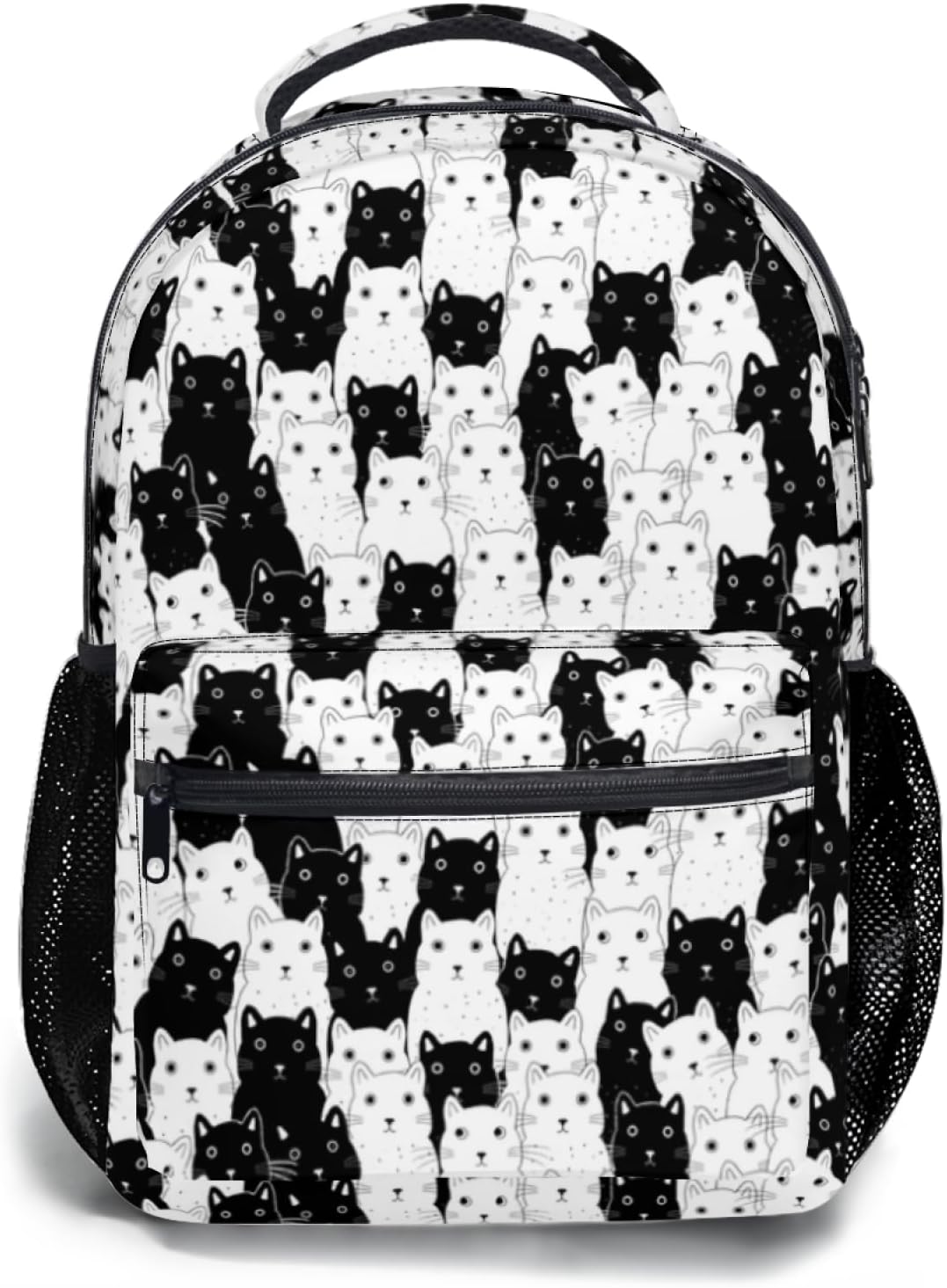 Ancordivo Cute Cat Backpack Black and White Cat Theme Print School Bookbag Fun Animals Pattern College Shoulders Back Pack for Travel Hiking Camping
