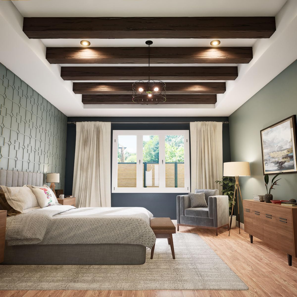 Condition photo showing New/Like New for timberthane riverwood faux wood beam, 2-sided (l-beam), 12"w x 6"h x 264"l, mahogany finish