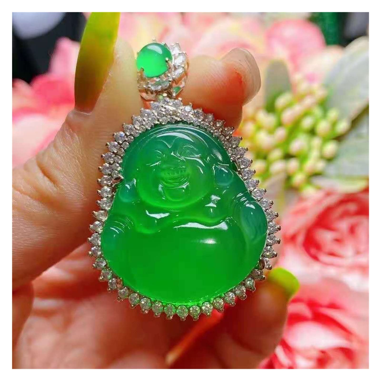 Amazon.co.jp: 翡翠仏ペンダントネックレス男性女性エメラルドjadeite