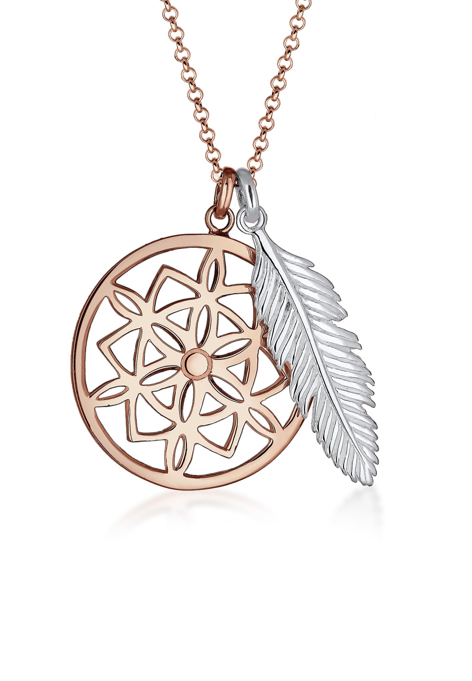 Elli Necklace Women Dreamcatcher Feather Boho Bi-Color 925 Sterling Silver