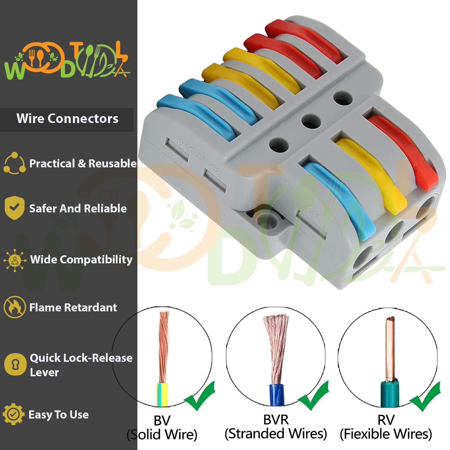 3 to 6 Inline Wire Nut Connector - Cable Connector - Mini Wire Connectors - Electrical Reusable Connectores (2pcs, 3 to 6 Inline, Multi) — Amazon image 3