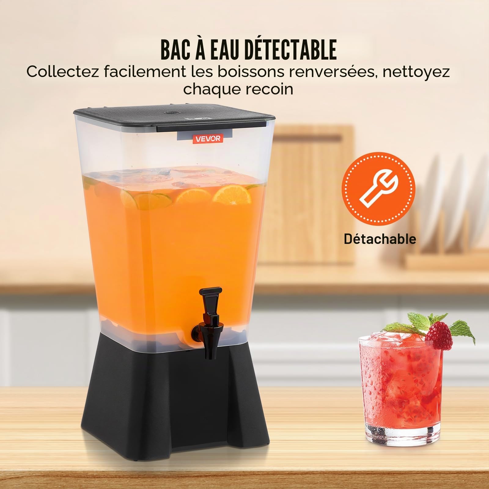VEVOR Distributeur de Boissons avec Grande Capacité 19 L, Fontaine à Eau en Plastique, Distribution d’Eau Jus Limonade Thé Glacé, avec Robinet Anti-goutte, pour Restaurants Cafés Hôtels Fêtes
