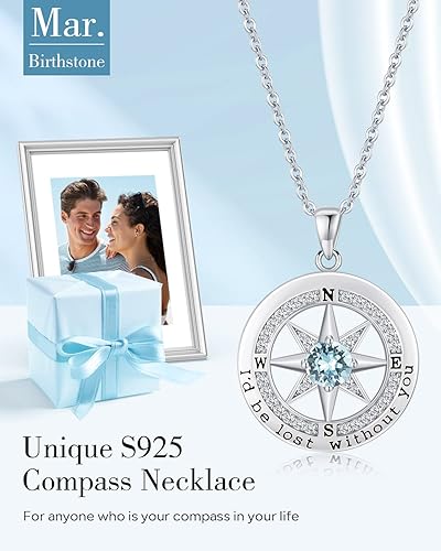 Miniatura 3 de S925 Necklace Gift for Wife Compass Jewelry Women Anniversary Sterling Silver Girlfriend Birthday Gifts for Her Valentines I'd be Lost without You