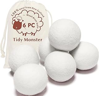 6 Pack All Natural Organic Wool Dryer Balls XL Size - Reusable Chemical Free Natural Fabric Softener, Anti Static, Reduces...