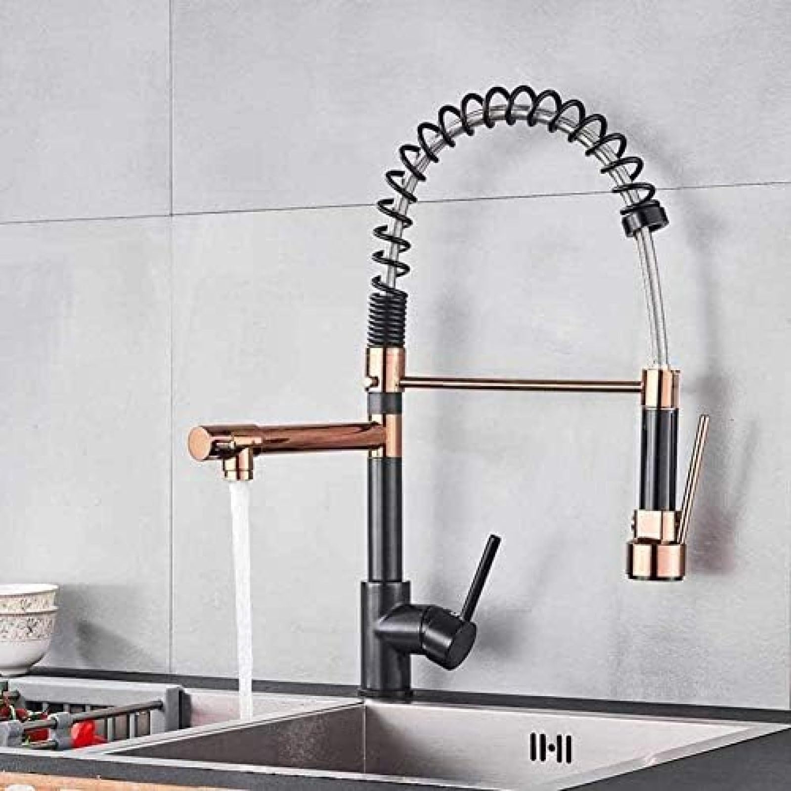 Vellamo Kara Single Lever Mono Kitchen Mixer - Black & Rose Gold | Tap Warehouse