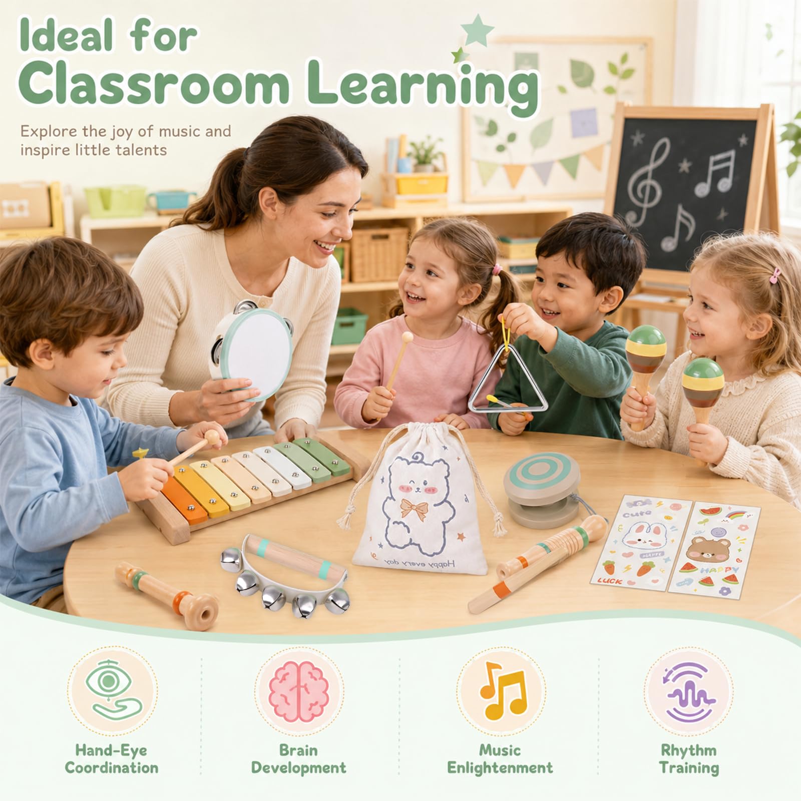 KASURE Kids Musical Instruments, Wooden Percussion Instruments Set for Baby - Image 5