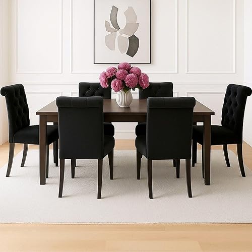 Miniatura 3 de Juego de 2 sillas de comedor de terciopelo tapizadas, modernas sillas decorativas copetudas, sillas laterales Parsons de madera para el hogar,